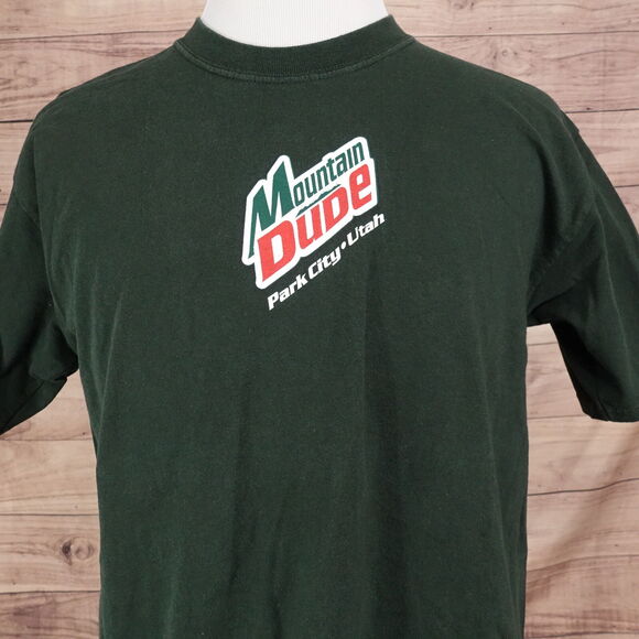 VINTAGE REAL PARODY SERIES MOUNTAIN DUDE PARK CITY UTAH MOUNTAIN DEW TSHIRT L - Picture 1 of 6